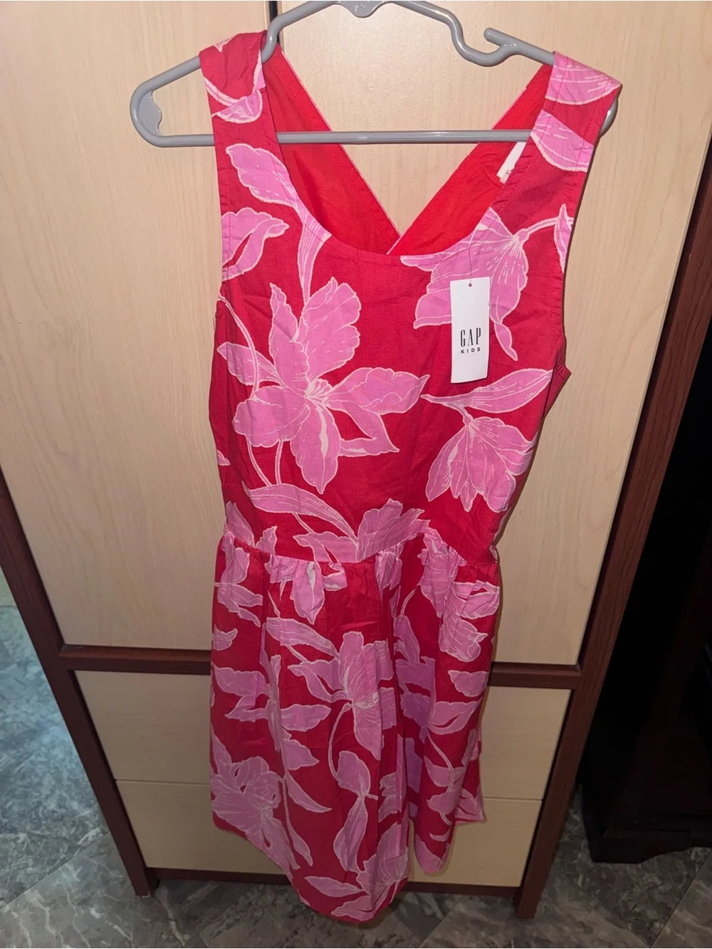 GAP Kids Girls Floral Romper Size 10 L Pink Red Crisscross Back NWT
